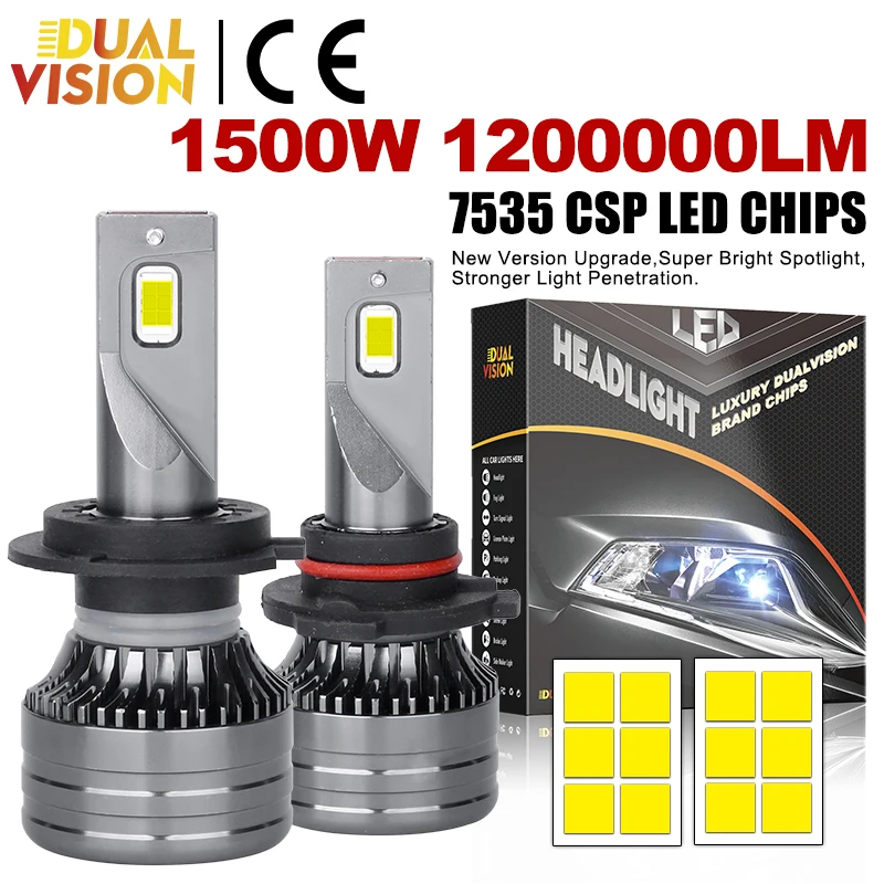 Dualvision 1500 واط 2 قطعة H7 سيارة العلوي H4 LED H11 9005 9006 H1 لمبات السيارات مصابيح إضاءة 6000 كيلو 12 فولت مصابيح Led فائقة السطوع المصابيح الأمامية
