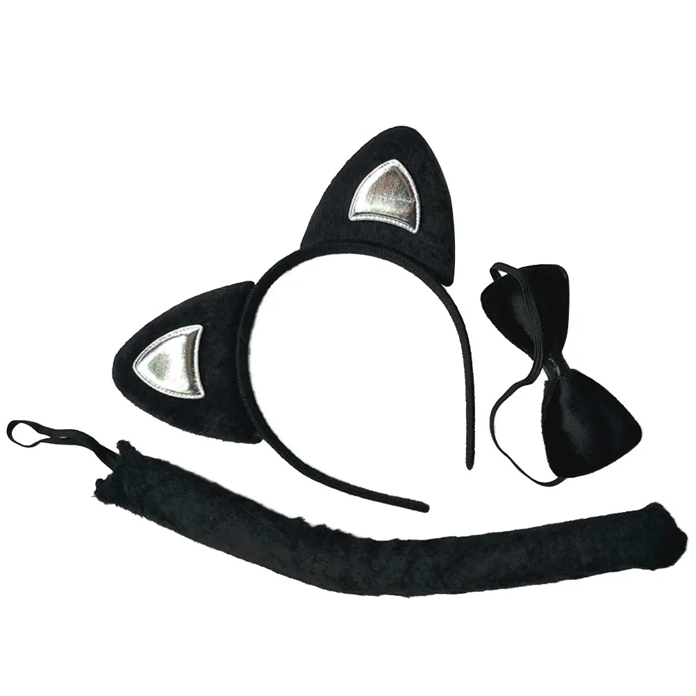Disfraz de Animal de 3 uds., diadema con orejas de gato, conjunto de cola y lazo para niños, accesorios de actuación de fiesta de Cosplay de dibujos animados, disfraces de animales para niños