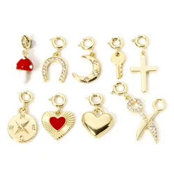 1 Piece Brass Charms 18K Gold Plated With Spring Ring Clasp Heart Horseshoe Pendants For DIY Neckalce Bracelet Jewelry Making