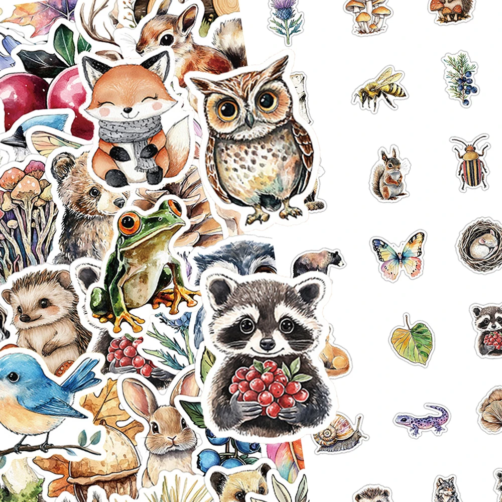 10/30/50/100pcs Retro Cartoon Forest Animals Stickers Funny Watercolor Graffiti Sticker Laptop Diary Bike Phone Decals Wholesale