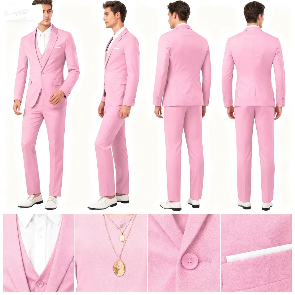 

3-Piece Slim Fit Men's Tuxedo Suit Double Breasted Blazer Vest And Pants Set for Wedding Groom Business Party