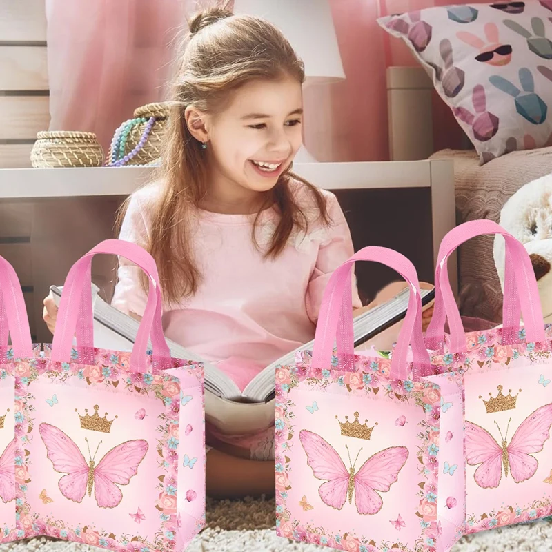 4pcs Butterfly Gifts Packaging Bag Butterfly Theme Birthday Party Decoration Nonwoven Fabric Favors Candy Bags