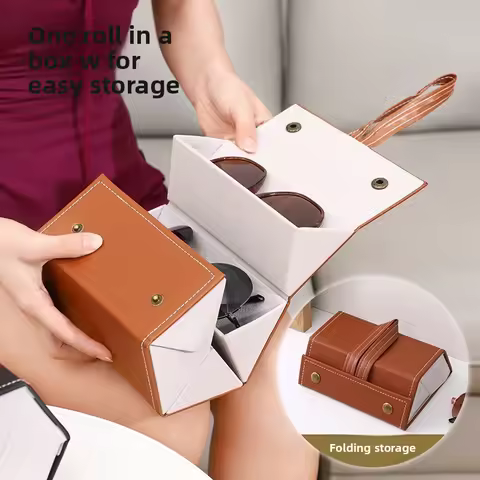 Multi Slot Portable Glasses Organizer PU Leather Foldable Travel Sunglasses Case Soft Lining Storage Display Box for Men Women