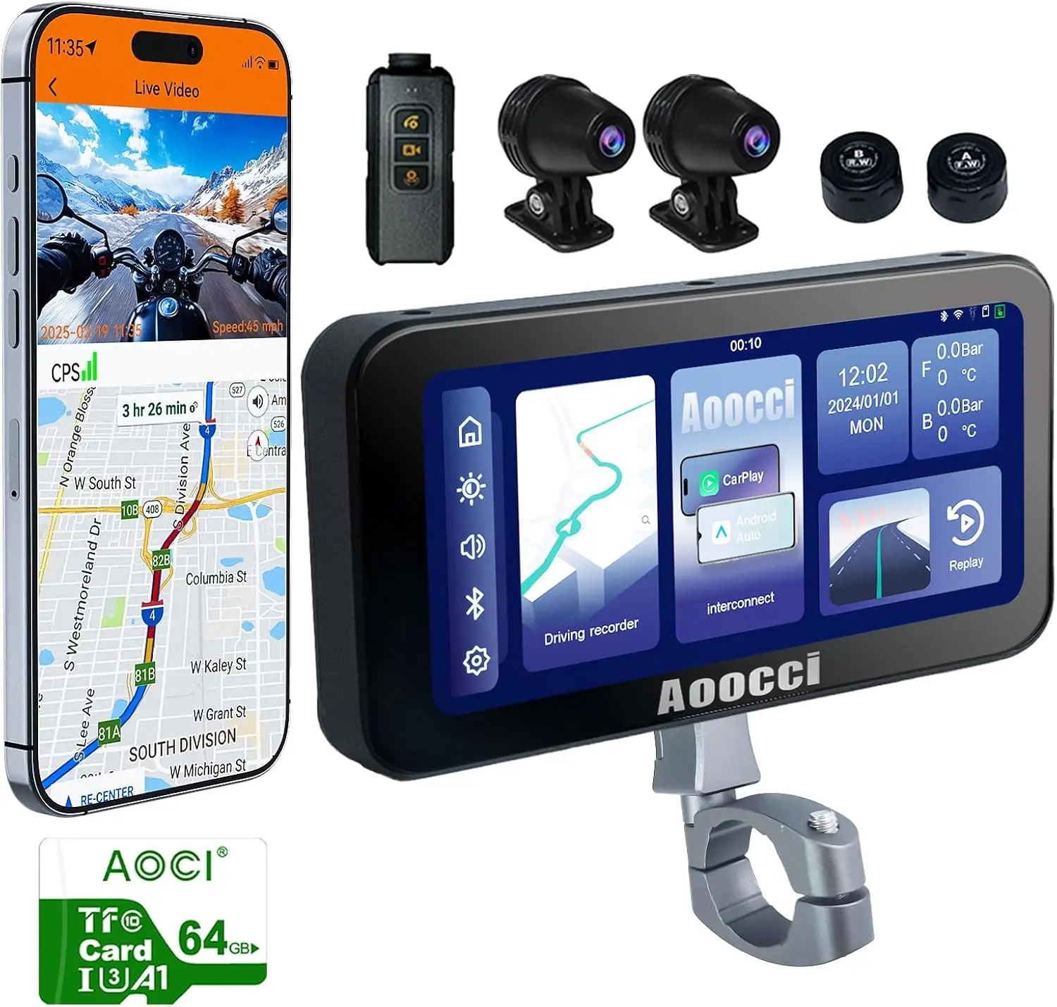 

GPS Carplay 6.25 inch for Motorcycle with Wireless CarPlay & Android Auto, PS Navigation for Motorbike, Support Dual Bluetooth