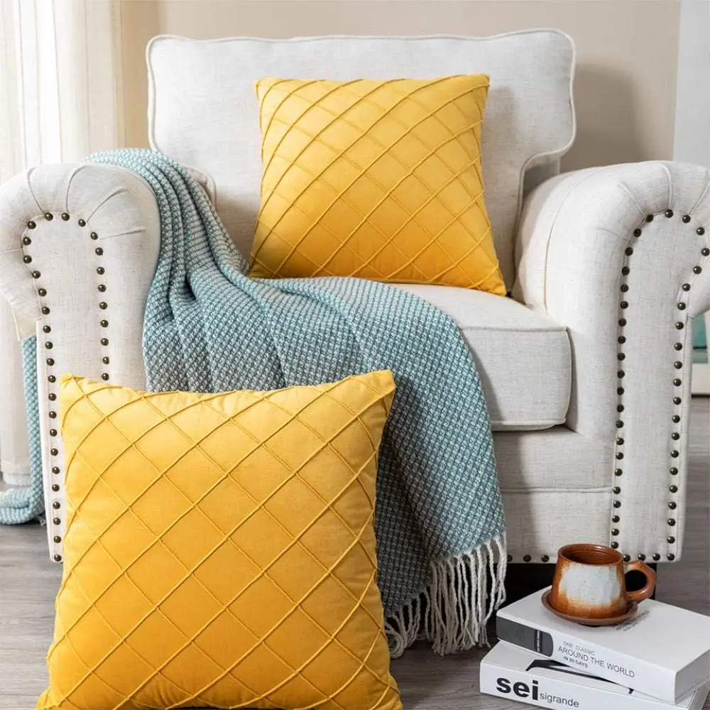 

Yellow Velvet Cushion Covers Plaid Pillowcases 30x50cm 45x45cm 50x50cm Nordic Home Decor Pillows Cover for Sofa Cushions