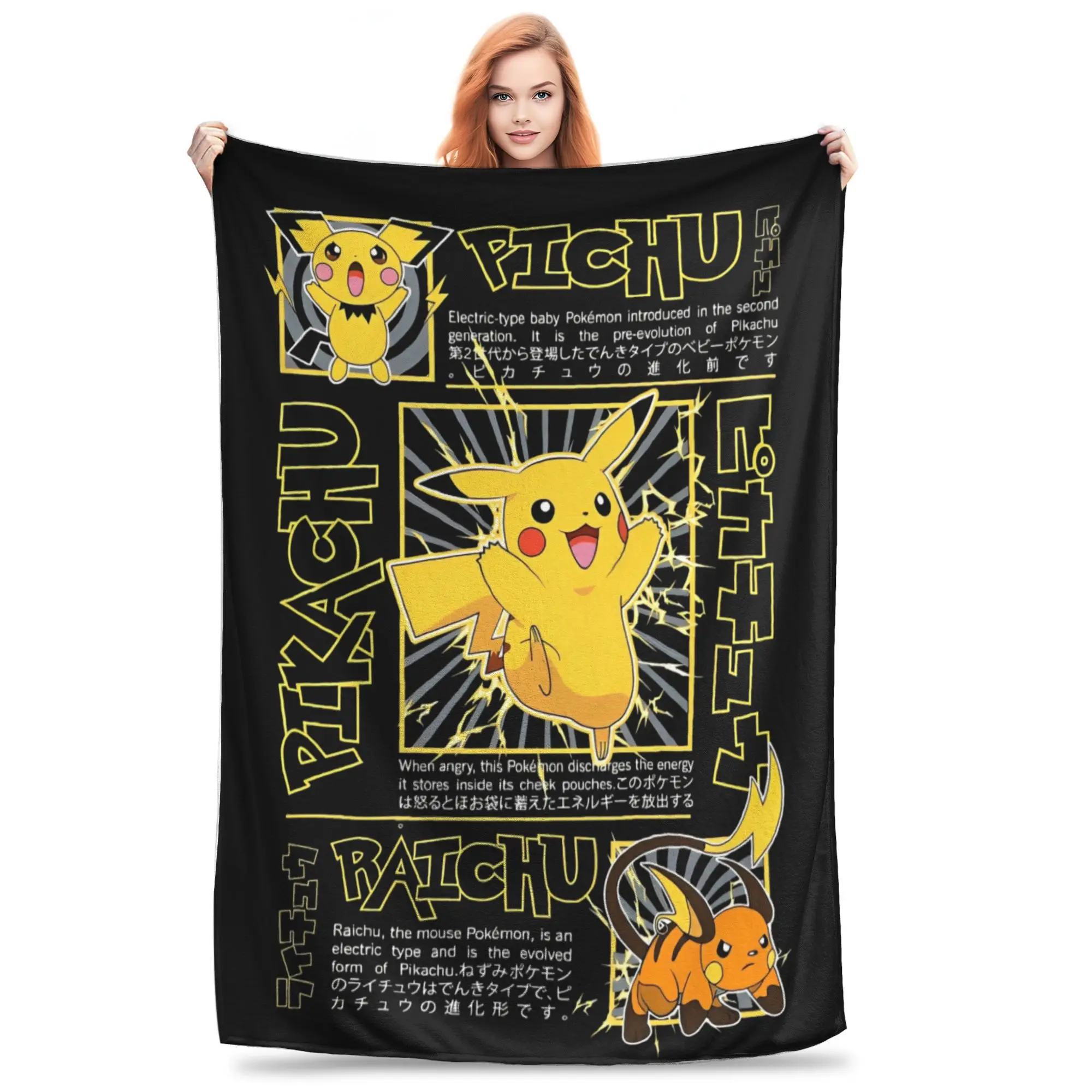 

Pokemoned Pikachu Fleece Throw Blankets Blankets for Bed Travel Ultra-Soft Bedspread,