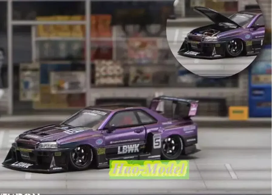 1/64 For Nissan LB GTR ER34 SW Car Model Alloy Diecast Kids Toys Boys Birthday Gifts Hobby Display Collection Ornaments Purple