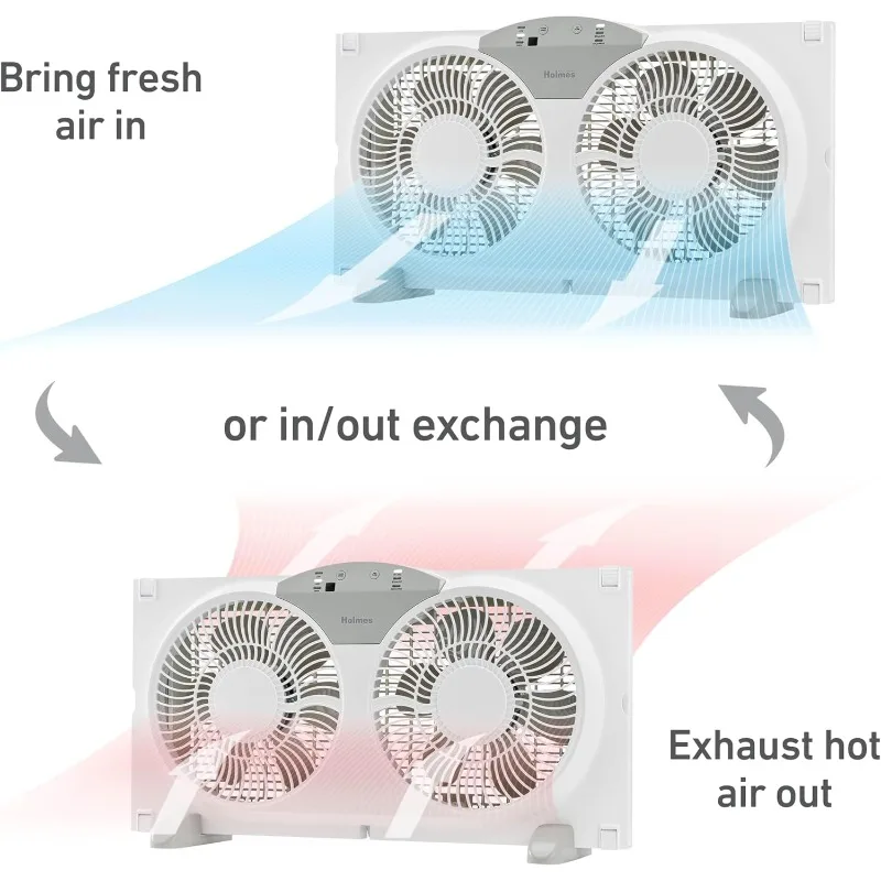 Ventola per finestra digitale doppia da 9 ", lame del flusso d'aria reversibili, scambio In/Out, 3 velocità, pannelli di estensione incorporati, ideale