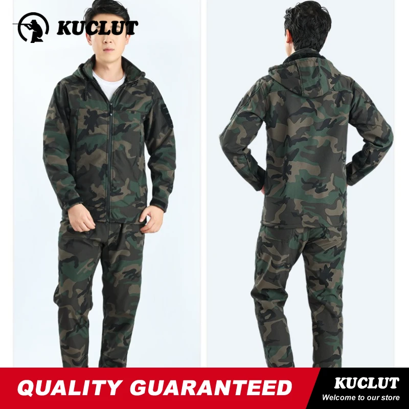 Picture 4: Winter Tactical Camouflage Man Sets Fleece Scratch Resistant Windproof Big Pocket Suits Camping Training Mountaineering 2-piece