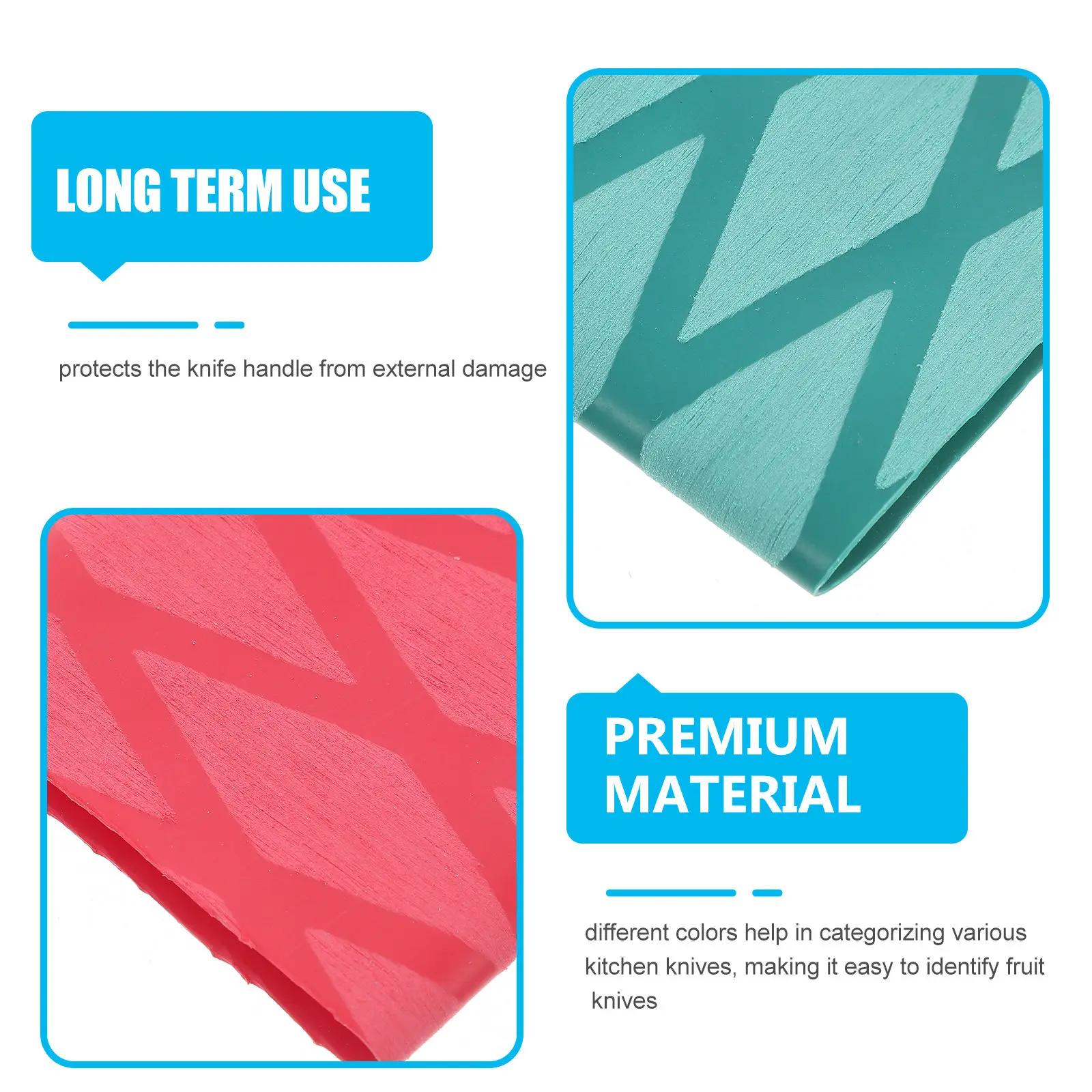 3Pcs Silicone Knife Handle Sleeves Heat Shrink Anti Slip Color Coded Kitchen Knife Protector for Chef Meat Seafood Fruit Knives