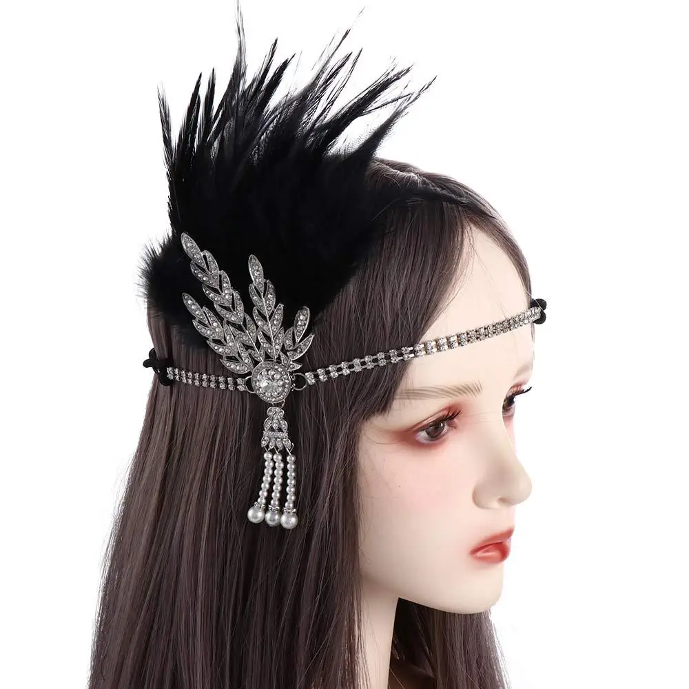 Fascia per capelli con catena per performance sul palco Copricapo di piume Accessori per capelli per feste in maschera Fascia per capelli in stile coreano Fascia per capelli con paillettes