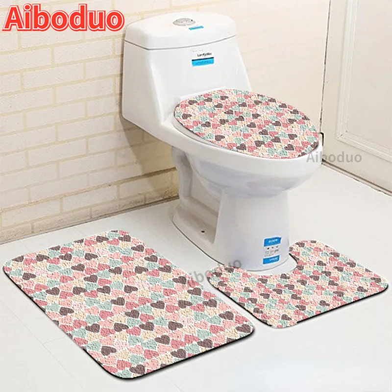 

Toilet Seat Cover Absorbent 3-piece Carpet Decoration Room Bathroom Floor Non-slip Absorbent Love Bathroom Carpet Toilet Rug