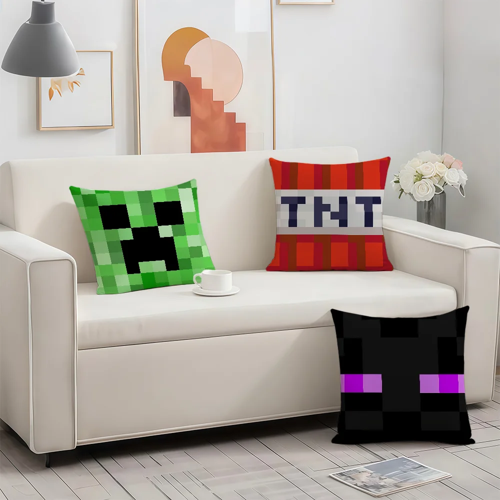 Game M-Minecraft-ES Cushion Cover Birthday Anniversary Gifts Double Sided Printed Zipper Cushion Cover Soft Skin Bedding