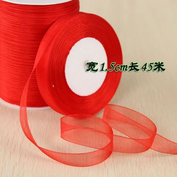 50yards/roll Red Chiffon Organza Ribbon DIY Handmade Crafts Fabric Wedding Party Christmas Gift Box Flower Decoration Ribbon