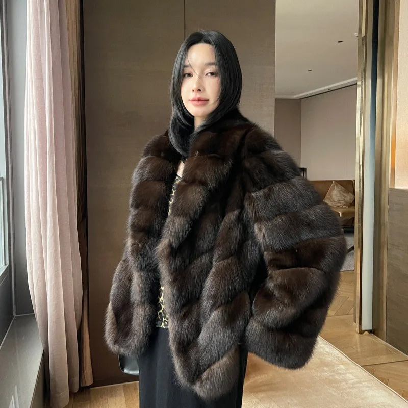 Fur Coat, Women's Faux Mink Suit Collar, Warm, New Autumn and Winter Fashion, Light Luxury Mink Coat, Elegant and Stylish Top.