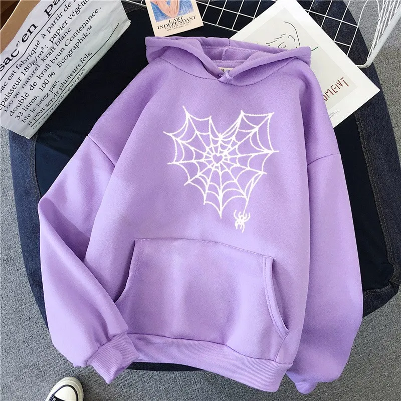 Streetwear Hoodie Spider Web Pullover Hoodies Shirt   Sweatshirt Gothic Harajuku Y2k  Jackets Woman Clothing