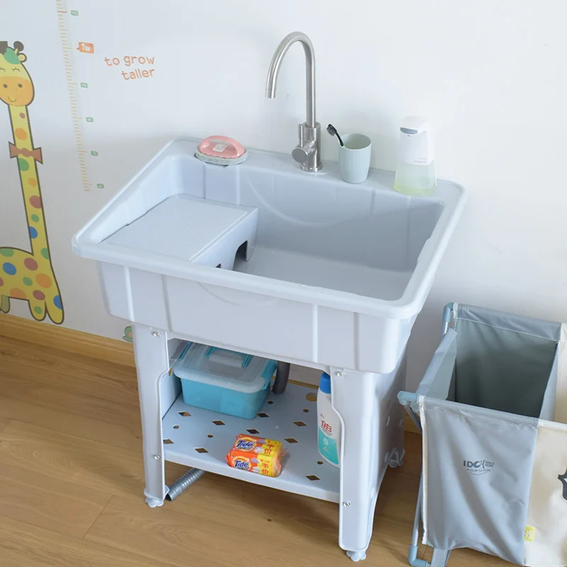 

Balcony laundry pool with rubbing board Household combination laundry cabinet Laundry table Hand basin Sink single tank Environm