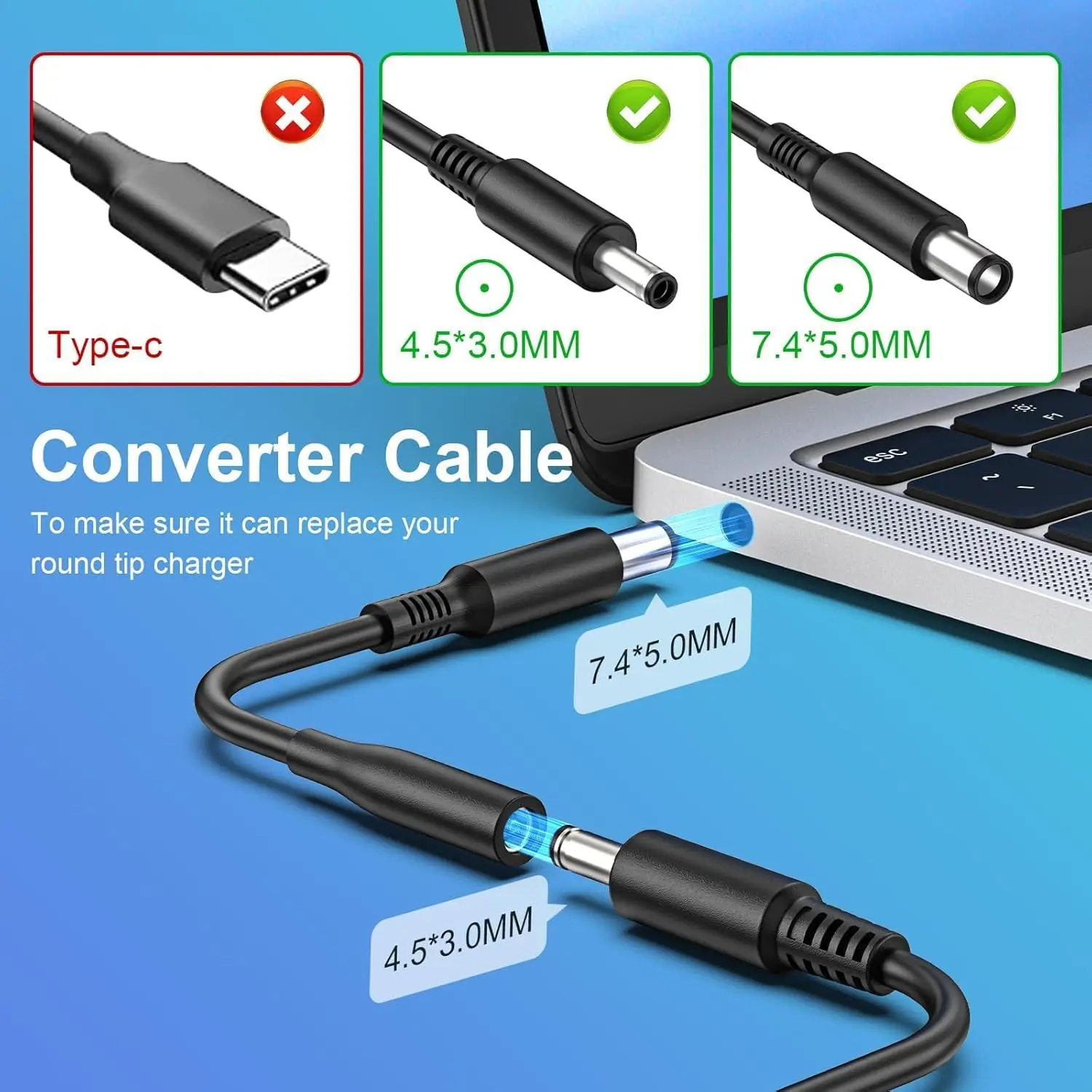 4.5x3.0mm 여성 7.4x5.0mm 남성 플러그 변환기 Dell 노트북 충전기 케이블 코드 용 Dc 전원 공급 장치 어댑터 커넥터