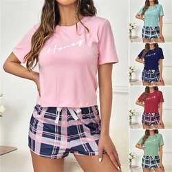 Women's Sexy Pajamas Lingerie Set Girls Letter Print Round Neck Sleepwear Shorts Loungewear Homewear Pyjamas Underwear Tops