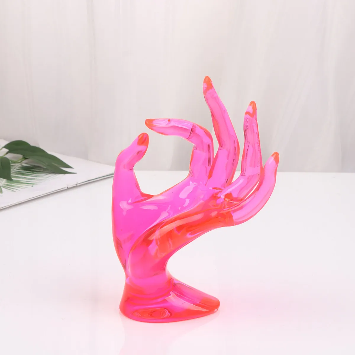 

Розовая подставка для колец в форме руки, 3D-форма, легкая пластиковая подставка для ювелирных изделий для дома, путешествий, торговцев, демонстрации колец на пальце