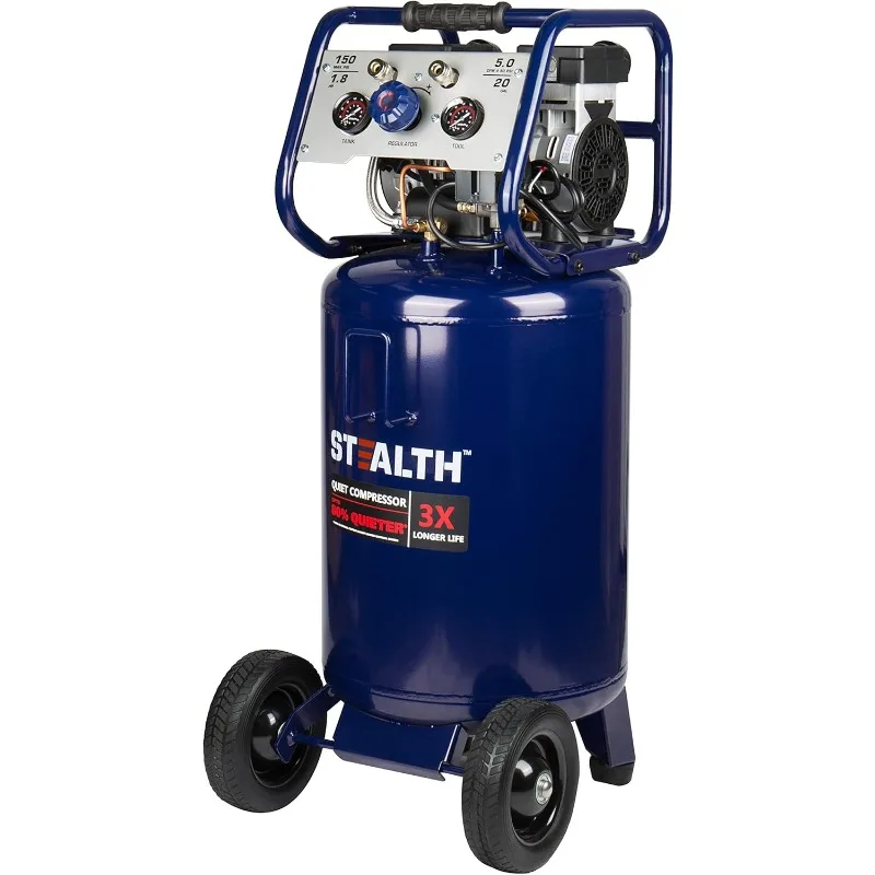 Stealth 20 Gallon Ultra Quiet Air Compressor,1.8 HP Oil-Free Peak 150 PSI 68 Decibel Air Compressor