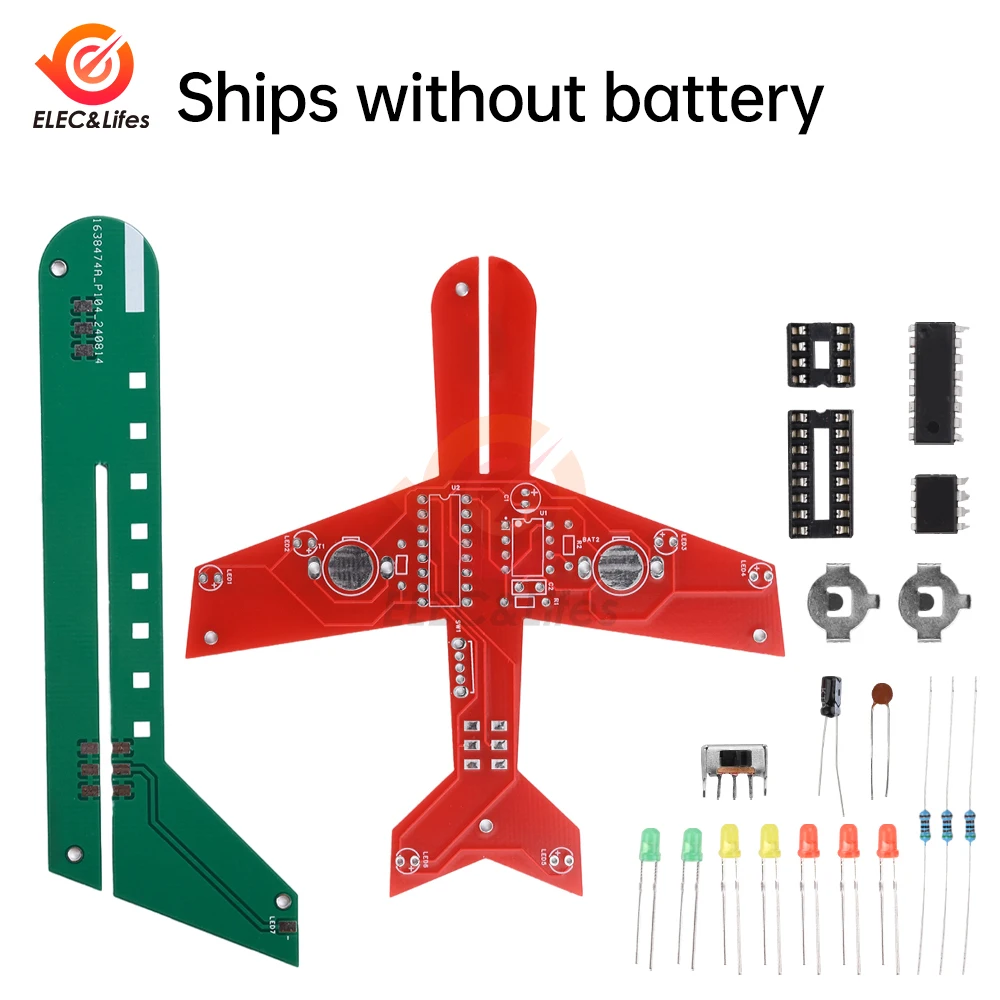 Electronic Small Airplane Flash 7 LED Flow Light Circuit Making Kit NE555+CD4017 DIY Welding Practice Parts Red/Green/Yellow