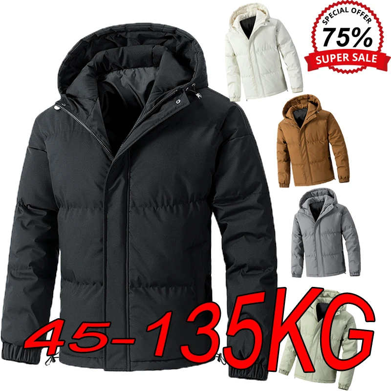 M-8XL Warm Jackets Men's Plus Size Autumn Winter Solid Color Hoodies Couple Coats Large Size Loose Zipper Cardigan Down Jackets