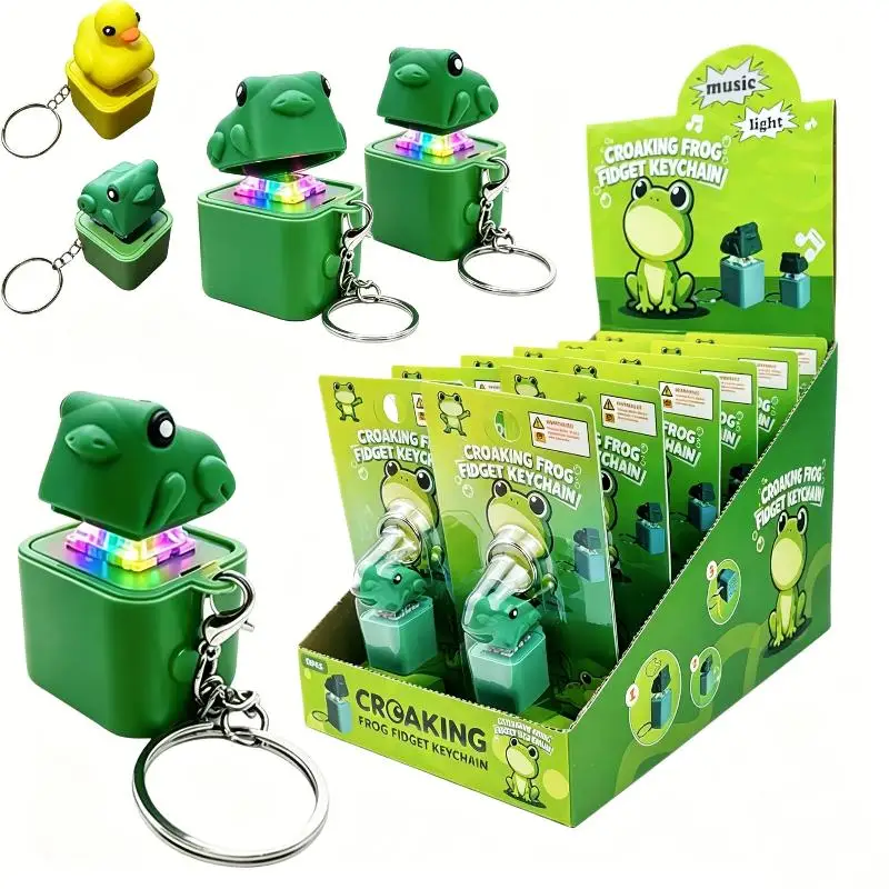 LED Sound Croaking Frog Fidget Toy Keychain Cute Funny Stress Relief Toy for Kids Goodie Bag Fillers Party Supplies