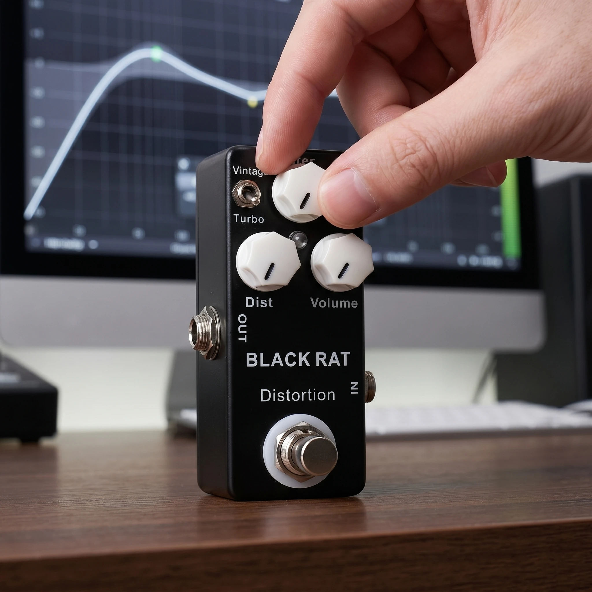 Mosky Black RAT Distortion Pedal Compact for Electric Guitar Classic Rat T-Turbo Rat Mode Zinc-Aluminium Alloy Body True Bypass