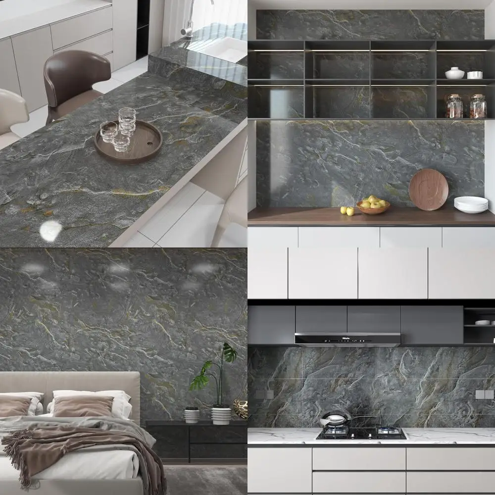 

Глянцевая самоклеящаяся пленка под гранит — водонепроницаемая, съемная, серо-золотистая для кухни и ванной