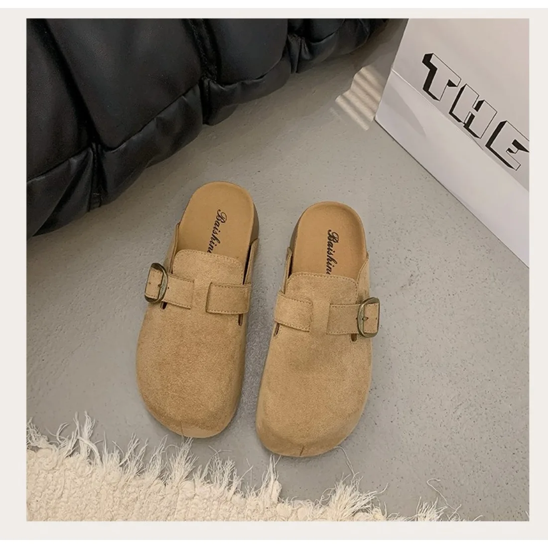 

Женские сабо из натуральной кожи, мягкие пробковые замшевые сабо из коровьей кожи с регулируемым ремешком, модные удобные тапочки без шнуровки, новинка 2023 года