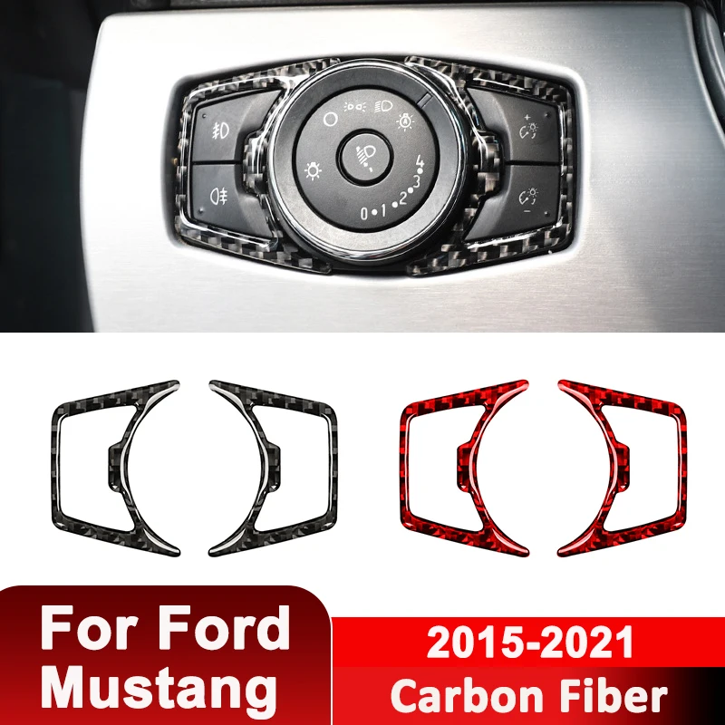 

For Ford Mustang 2015-2021 Carbon Fiber Car Headlight Buttons Panel Trim Frame Decorative Sticker Auto Interior Accessories