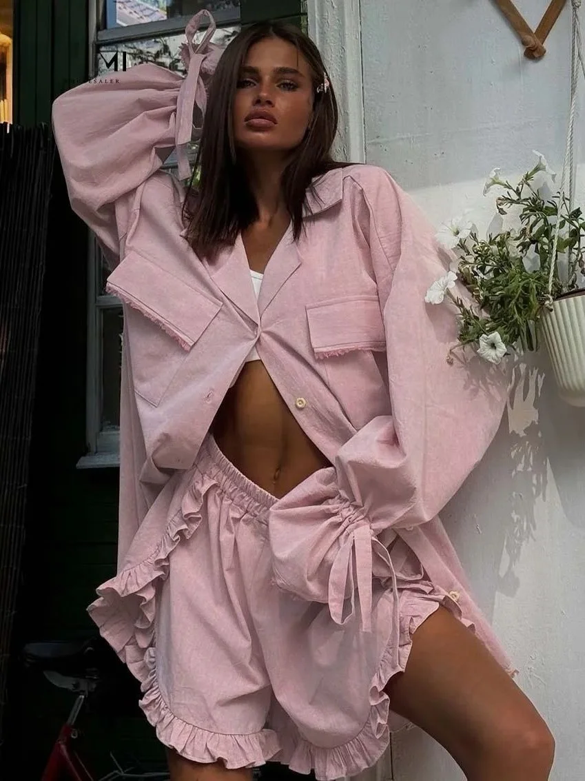 

Ele Pink Cotton Faion Set for Women 2 Pieces Chic Sle Winter Collection Suitable for Middle-Aged Women