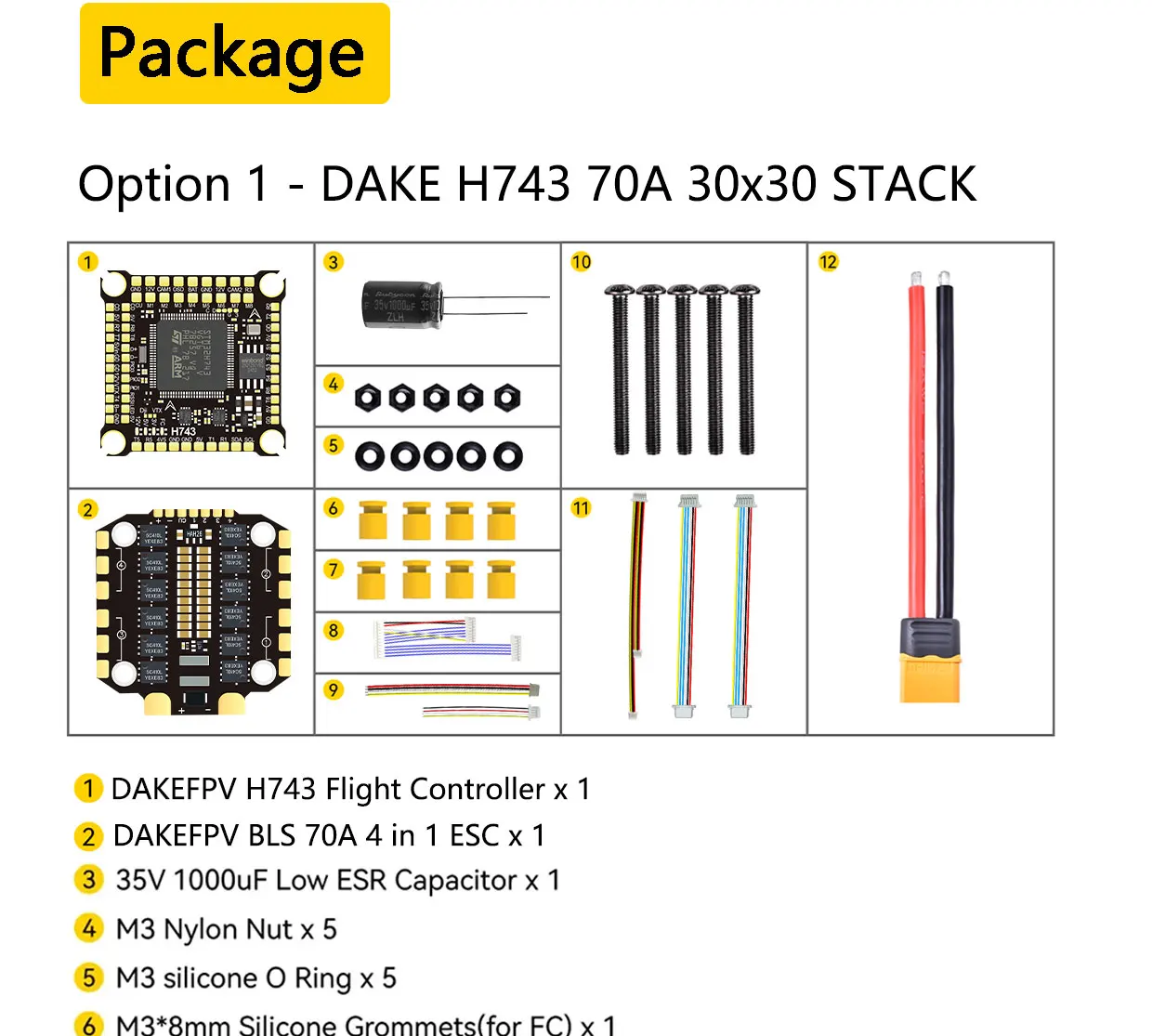DAKEFPV H743 Flight Controller and ESC Combo for FPV Drone, Betaflight H7FC & 4in1 70A ESC, Support 3-12S, for Analog HD System