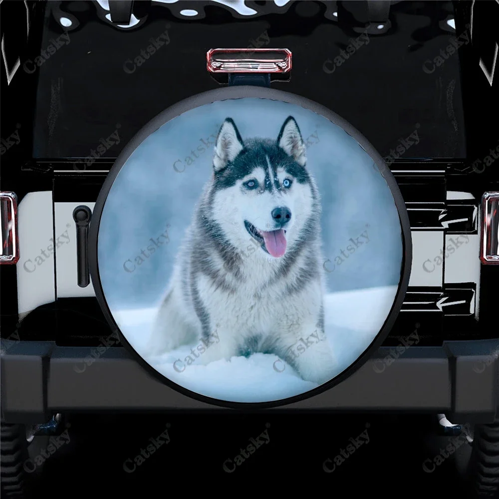 Siberian Husky Dog Snow Car Spare Tire Cover Waterproof Protect for Truck SUV RV Trailer Auto Accessories Camping Decor 14-17in