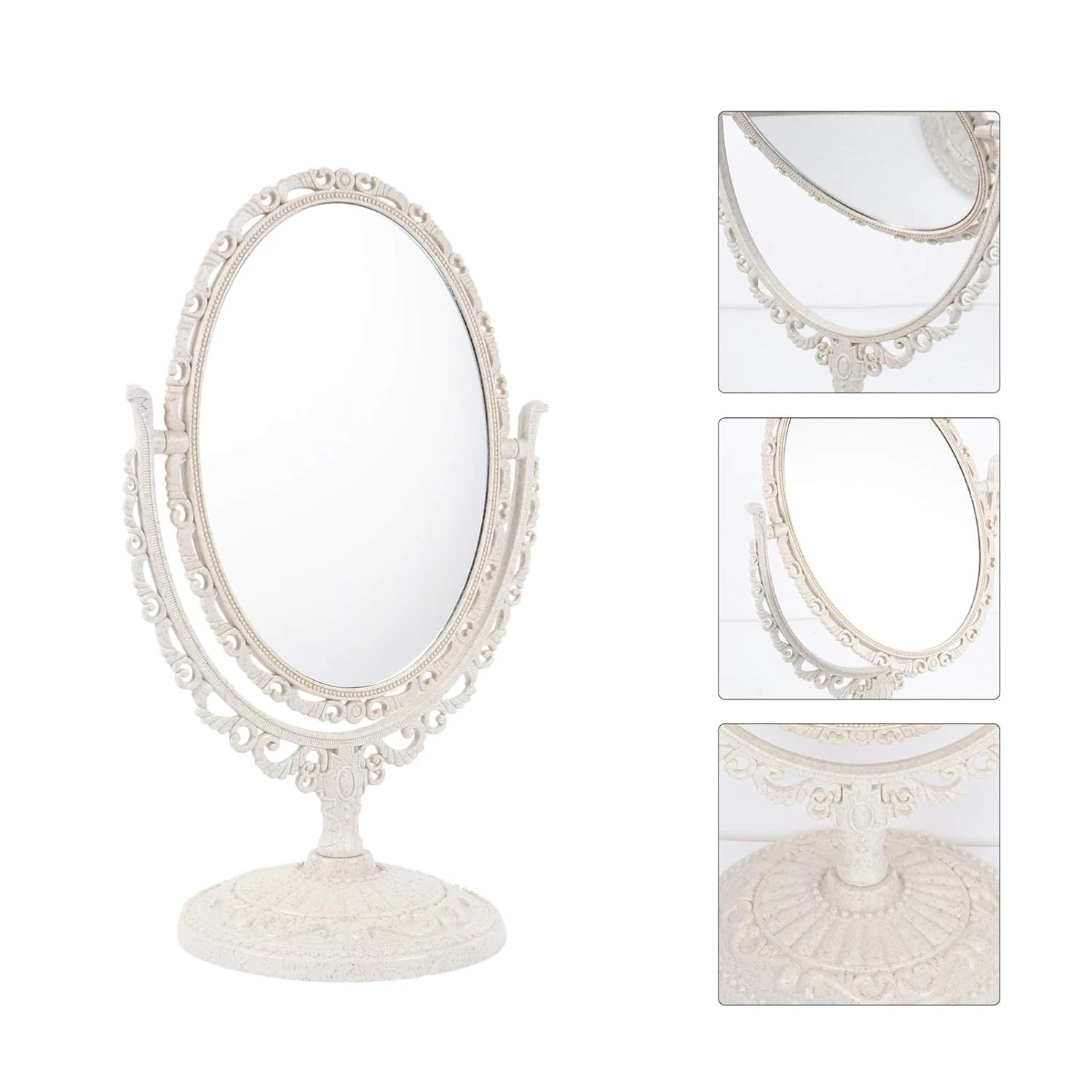 Vintage desktop make-upspiegel ovale make-upspiegel met standaard Vintage draaibare dubbelzijdige cosmetische spiegel, ovaal