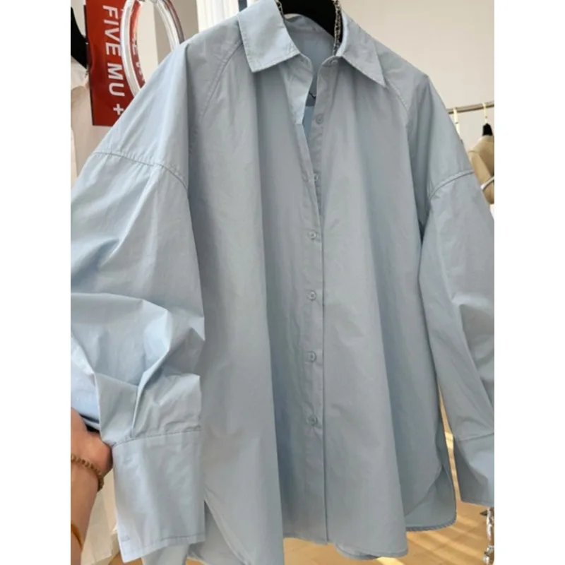 

SuperAen Korean Style Loose Casual Cotton Long-sleeved Shirt for Women Spring and Autumn Elegant Solid Color Shirts
