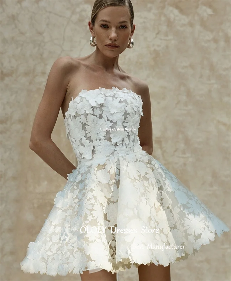 OLOEY 2025 A Line Flowers Lace Short Wedding Dresses Sleeves Mini Sexy Bridal Gowns Robe de mariage Country Party Dress