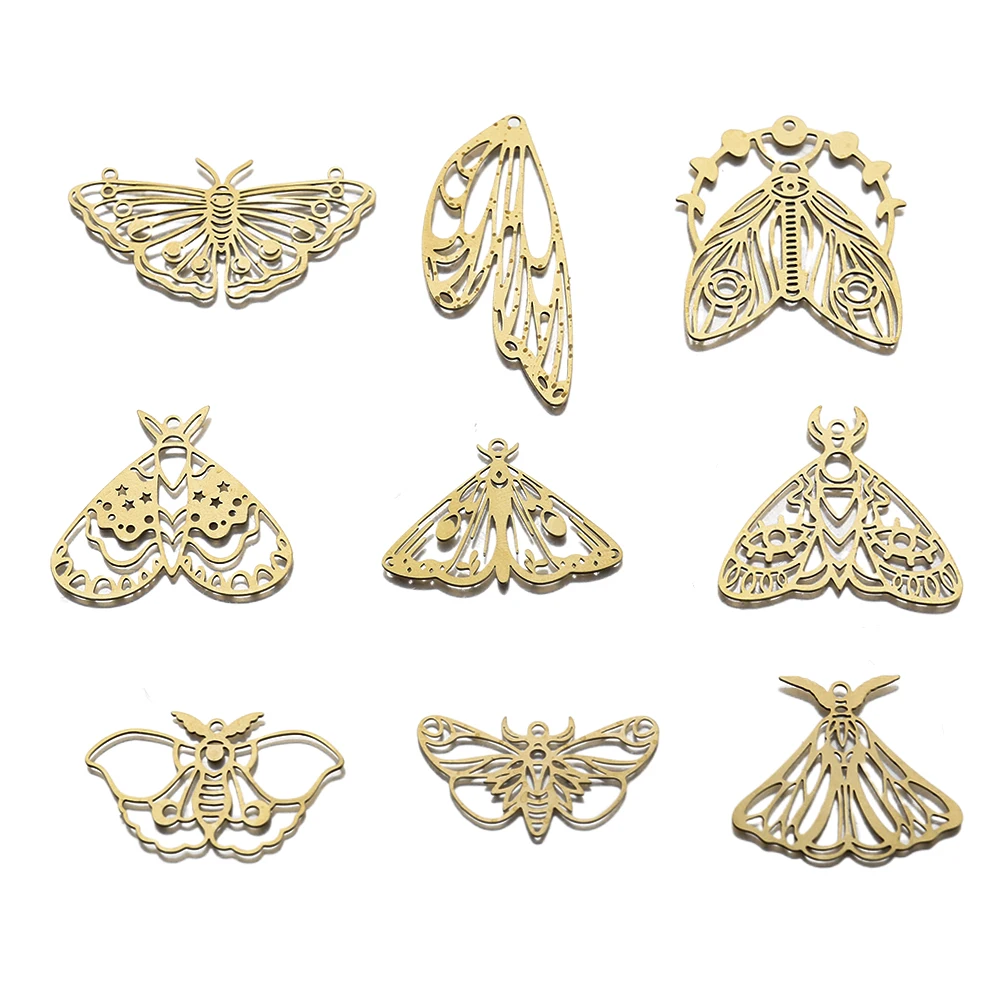 4Pcs/Lot Raw Brass Celestial Moon & Sun Luna Moth Butterfly Charms Pendant For Diy Witchy Gypsy Earrings Necklace Jewelry Making