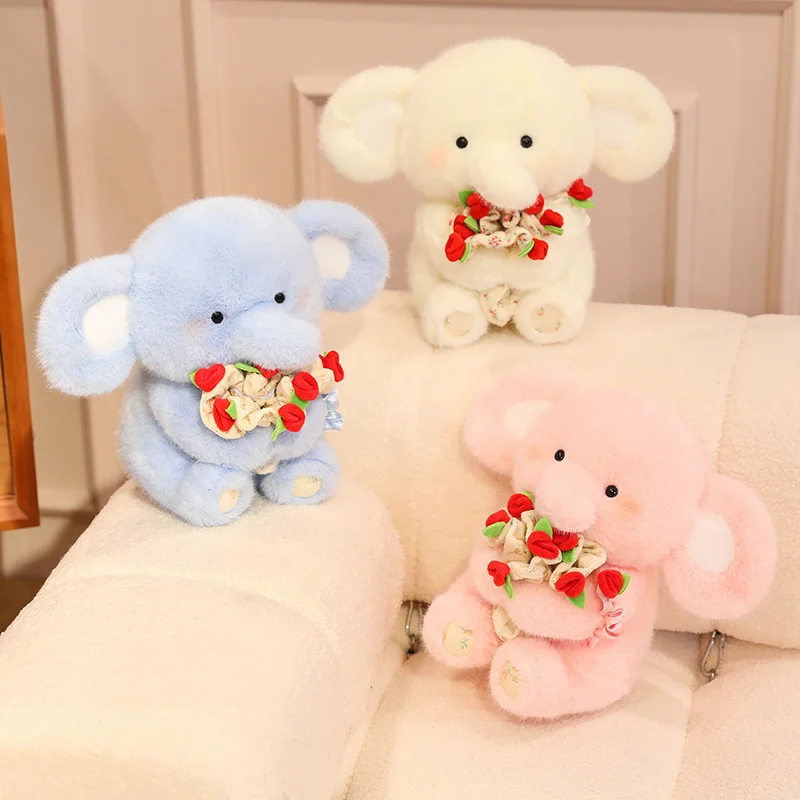 Cappello fai da te creativo con elefante fiore tenuto in mano con giocattoli di peluche rosa Animali di peluche Morbido bambola di peluche Bouquet da sposa Regali di San Valentino