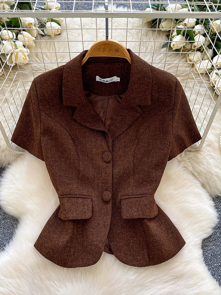 Small fragrant style design sense heavy woolen suit jacket women's short sleeved commuting elegant temperament solid coat