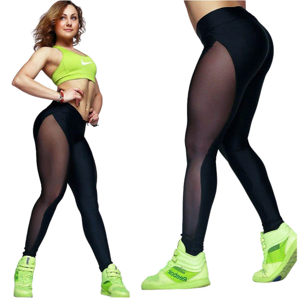 Legging Patchwork Jaring Mode Populer Celana Elastis Wanita Legging Fitness Wanita Capri Hitam