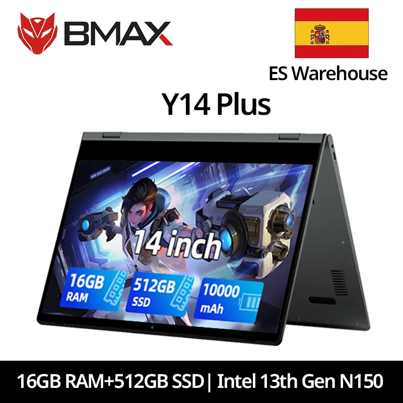 BMAX Y14 Plus Laptop-Computer 14'' IPS FHD Notebook Windows 11 10000mAh Akku 16GB RAM 512GB SSD Intel N150 Laptop USB Typ-C Numerische Tastatur WLAN USB