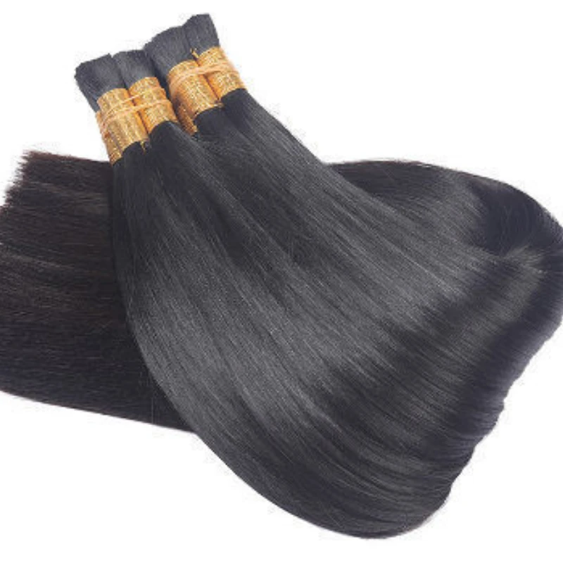 100% Real Human Hair Bulk Hair Machine Made Virgin Remy Straight Hair Bulk 12-28inch 100g Natural Blonde Hair