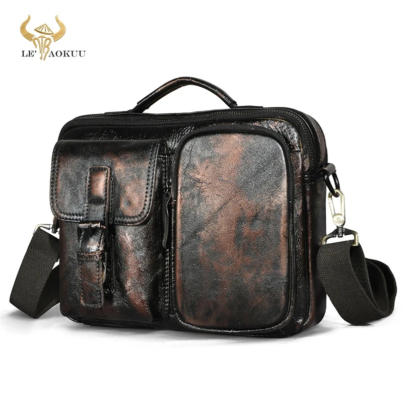 

Quality Leather Male Retro Coffee Design Satchel Crossbody Shoulder Messenger bag Tote 9" Tablet Mochila Pouch For Men 036-d