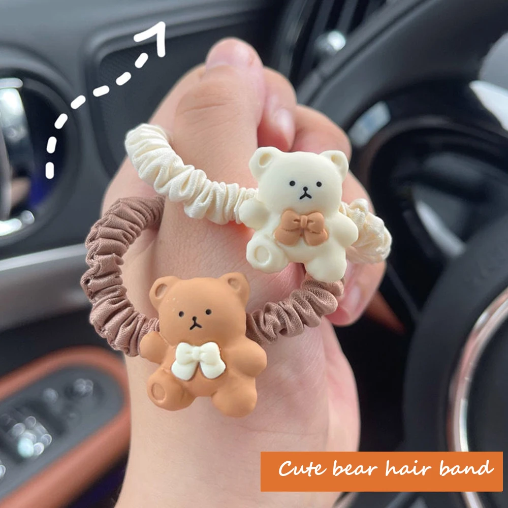 2Pcs/set Cute Bear Hair Elastics Ties Cartoon Hair Rope Ponytail Hair Holder Hair Accessories for Girl and Women