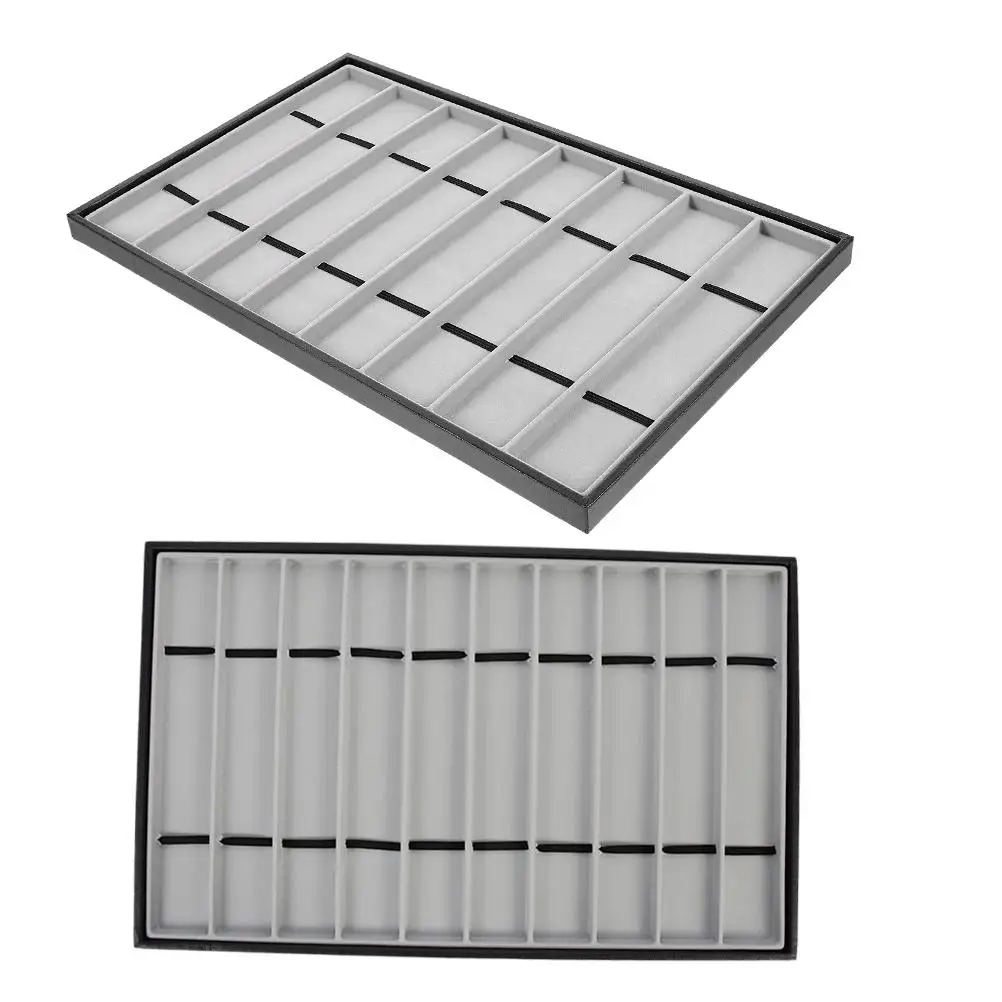 

2 Pcs Watch Storage Tray Wrist Display Band Stand Black Gray Velvet 10 Compartments Organizer Watchband Plate