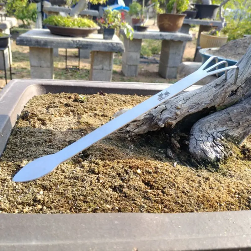 คราดทำสวนขนาดเล็กคราด spatula Baja Tahan karat พัด3 Tines คราดมือเล็กๆสำหรับกวาดใบไม้ทำความสะอาดเศษซาก