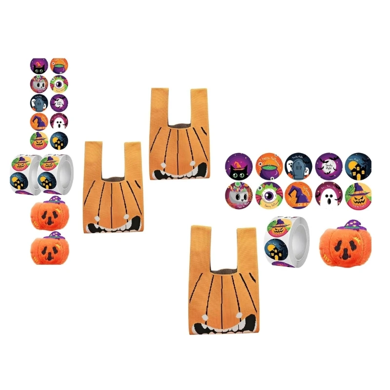 Halloween-Leckereien-Wickelbeutel-Set mit Polyester-Süßigkeitsbeutel, Aufkleber-Sortiment zum Basteln und tragbarer – Detail 1
