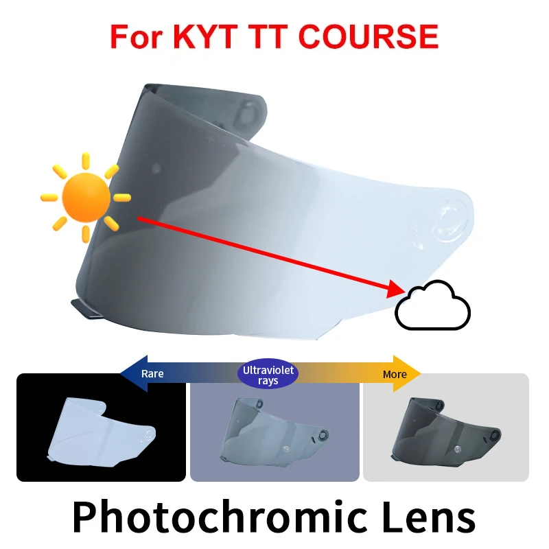 Photochromic Visor Lenses for KYT TT COURSE Motorcycle Helmet Shield Windshield Sunscreen TTC Helmets Accessories High Strength